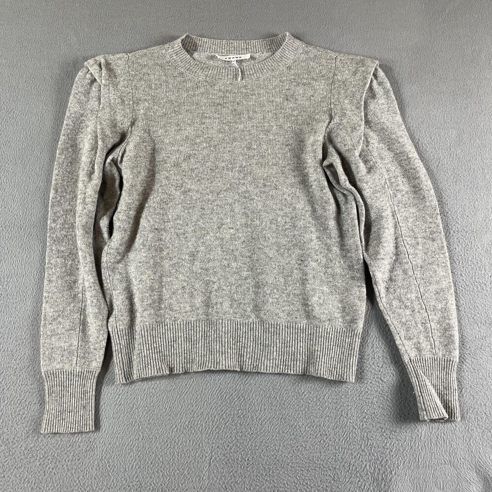 FRAME Sweater Womens Small Gray 100% Cashmere Puff Sleeve Crewneck Pullover